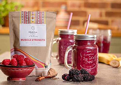Qhali Kay Organics Muscle Strength 8 oz - Organic Quinoa, Maca, Cacao, Lucuma, and Sacha Inchi - USDA Organic Superfood Powder - Natural Vegan Meal Supplement - No Added Sugar