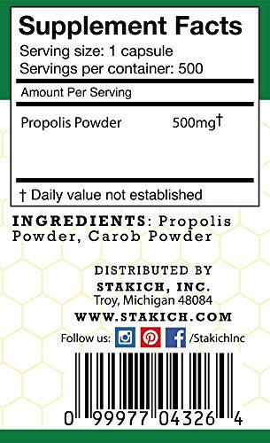 Stakich 500 mg Capsules (Propolis Capsules 500 mg (500 Count))