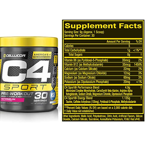 C4 Sport Pre Workout Powder Watermelon - NSF Certified for Sport + Preworkout Energy Supplement for Men & Women - 135mg Caffeine + Creatine Monohydrate - 30 Servings