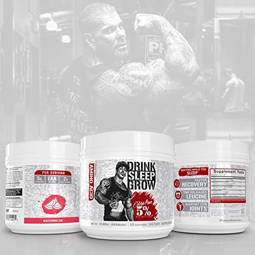 Rich Piana 5% Nutrition Drink Sleep Grow | Nighttime Muscle Builder, BCAA Post Workout Recovery Drink | Aminos, EAAs, Glutamine, GABA, Mucuna Pruriens, Joint Support | 15.66 oz (Watermelon)
