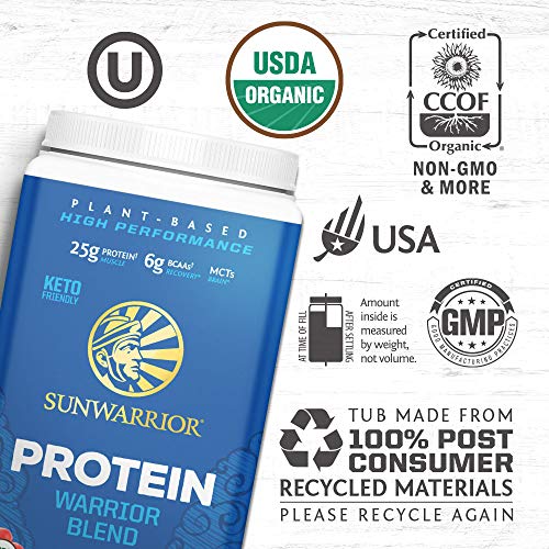 Sunwarrior Warrior Blend - Organic Vegan Plant Protein Powder with BCAAs and Pea Protein - Dairy Free, Gluten Free, Soy Free, Non- GMO, Plant Based Protein Powder, Sugar Free and Keto Friendly