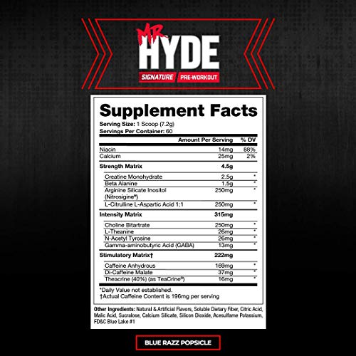 ProSupps Mr. Hyde Signature Series Pre-Workout Energy Drink – Intense Sustained Energy, Focus & Pumps with Beta Alanine, Creatine, Nitrosigine & TeaCrine (60 Servings Blue Razz Popsicle)