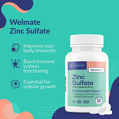 Welmate Zinc Sulfate 220mg | Dietary Supplement | Immune Health Support | 200 Count Tablets