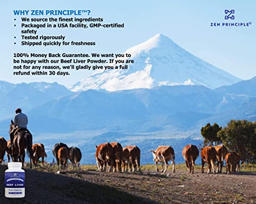 Ultra-Pure Desiccated Beef Liver, Grass-Fed, Pasture-Raised Cows. No Hormones or GMO. Natural Energy and Workout Boost from Iron, Amino Acids, Protein and Vitamins. 120 Capsules 750 Mg.