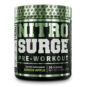 NITROSURGE Pre Workout Supplement - Energy Booster, Instant Strength Gains, Clear Focus, Intense Pumps - Nitric Oxide Booster & Powerful Preworkout Energy Powder - 30 Servings, Green Apple