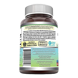 Amazing Nutrition L-Arginine/L-Citrulline Complex 1000 Mg Combines Two Amino Acids with Potential Health Benefits Supports Energy Production Ads (120 Tablets) (Non-GMO,Gluten Free)