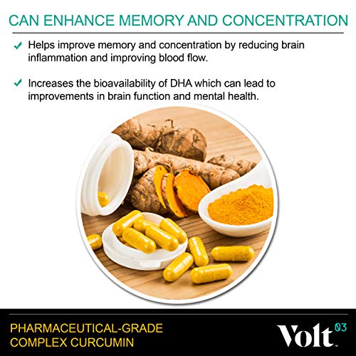 Volt03 Pharmaceutical-Grade Turmeric Curcumin Capsules | Curcumin Supplement with Anti-Aging Benefits | 60-Day Supply | Natural Anti-Inflammatory and Antioxidant for Immune Support | 400 mg