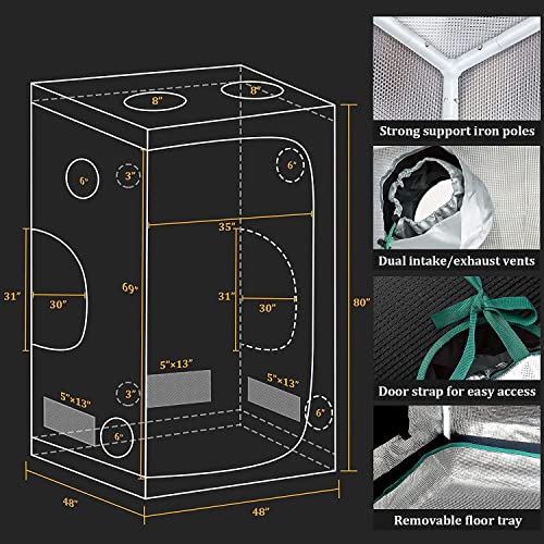 MARS HYDRO Grow Tent Kit Complete 4x4ft TSW 2000W Dimmable Light 48"x48"x80" Grow Tent Complete System 1680D Hydroponics Growing Tent Indoor Grow Tent Kit with Upgraded 6" Ventilation Kit 684pcs LED