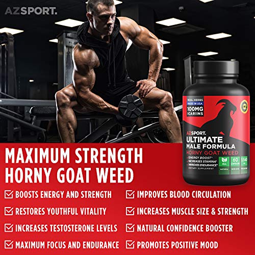 AZS Premium Male Enhancing Pills [10X Strength] -Increase Muscle Size, Boost Stamina - All Natural Horny Goat Weed Supplement, Gluten Free, Non-GMO, 60 Caps