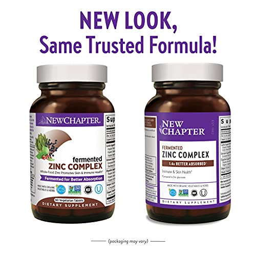 Zinc Supplement, New Chapter Fermented Zinc Complex, ONE DAILY for Immune Support + Skin Health + Non-GMO Ingredients, Easy to Swallow & Digest, 60 Count