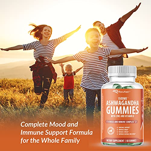 Ashwagandha Gummies with Zinc and Vitamin D for Stress Relief Calm Mood Support Sleep Support Immune Health - Made from Natural Ashwagandha Root Compare to Capsules Liquids Tablets Powders (1-Pack)