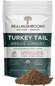 Real Mushrooms Turkey Tail Mushroom Supplements for Immune Support, Wellness, Vitality (45 Day Supply) Organic, Vegan, Non-GMO Turkey Tail Mushroom Powder