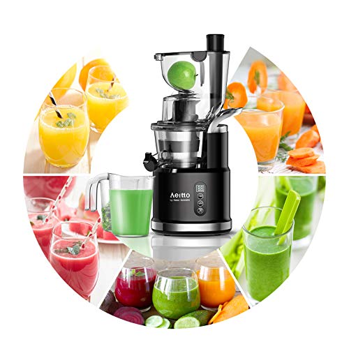 Aeitto Slow Juicer, Slow Masticating Juicer Machine with Big Wide 81mm Chute 900 ml Juice Cup, Cold Press Juicer for Nutrient Fruits and Vegetables, Juicer Machine BPA-Free, Easy to Clean