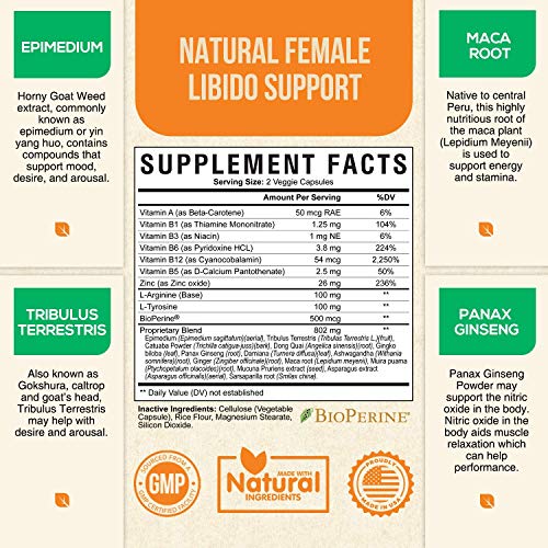 Women's Libido Supplement with Maca, Tribulus & Horny Goat Weed 1000mg for Excitement, Desire & Energy Vitamins for Women - B12, Red Panax Ginseng, Dong Quai & Gingko - 180 Capsules