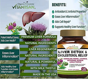 Liver Cleanse Detox Health Supplements with Milk Thistle-Fennel-Alfalfa-Vitamin B-Artichoke-Dandelion Root Support Healthy Liver Function Men & Women 120 Caps Natural Detox Cleanse & Boost Immune