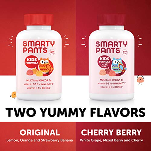 SmartyPants Kids Formula Daily Gummy Multivitamin: Vitamin C, D3, and Zinc for Immunity, Gluten Free, Omega 3 Fish Oil, Vitamin B6, B12, Cherry Berry, 120 Count (30 Day Supply)