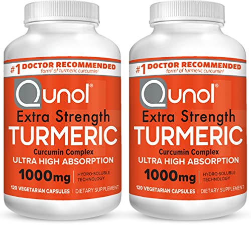 Turmeric Curcumin Capsules, 40x Better Absorption, Qunol 1000mg Extra Strength Supplement, Patented Hydro-Soluble Technology, Alternative to Turmeric Curcumin with Black Pepper, 240 Veggie Capsules