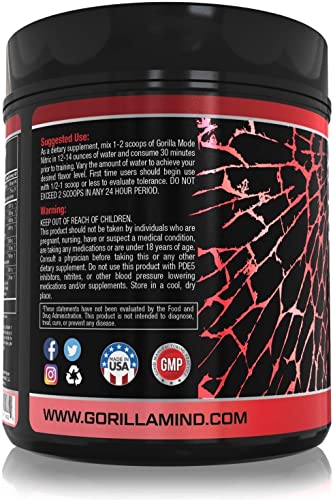 Gorilla Mode Nitric Stimulant Free Pre-Workout – Best Tasting and Most Effective Stimulant Free Pre-Workout / Massive Pumps · Vasodilation · Power / 710 Grams (Jungle Juice)