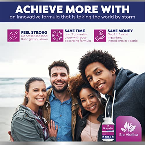 Quercetin Gummies by BioVitalica - Quercetin with Bromelain Vitamin C and Zinc & Elderberry + Vitamin D3 - 5 in 1 Immune Support - Zinc Quercetin 750 mg for Kids and Adults (4)