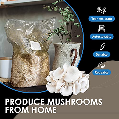 Large Mushroom Grow Bags - Clear for Easy Viewing & Tear Resistant 8mm Thick Growing Bags - Autoclavable Spawn Bags with Breathable Micron Filters - Mushroom Bag Kit to Add Substrate & Grow Like a Pro