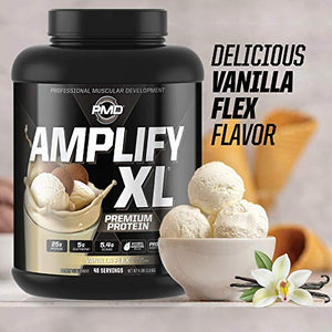 PMD Sports Amplify XL Premium Whey Protein Supplement Hydro Greens Blend - Glutamine and Whey Protein Matrix with Superfood for Muscle, Strength and Recovery - Vanilla Flex (48 Servings)