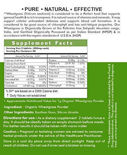 Uplift Wheatgrass Organic Tablet- 120 Count| 1000mg,100% Pure and Natural, Herbal Supplement for Energy, Immunity & Detox, Vitamins & Nutrient Dense