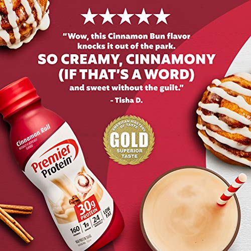 Premier Protein Shake, 30g Protein, 1g Sugar,24 Vitamins&Minerals Nutrients to Support Immune Health, Cinnamon Roll,11.5 fl oz - Pack of 12