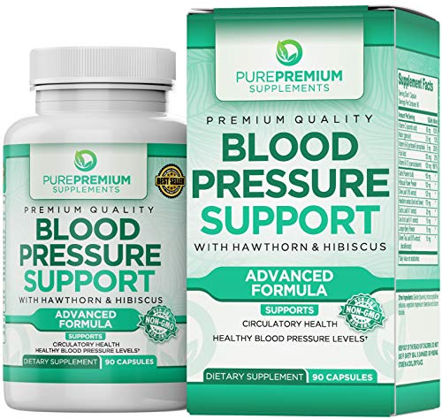 Premium Blood Pressure Support Supplement by PurePremium with Hawthorn & Hibiscus - Supports Cardiovascular & Circulatory Health - Vitamins & Herbs Promote Heart Health - 90 Caps