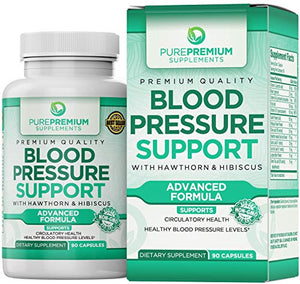 Premium Blood Pressure Support Supplement by PurePremium with Hawthorn & Hibiscus - Supports Cardiovascular & Circulatory Health - Vitamins & Herbs Promote Heart Health - 90 Caps