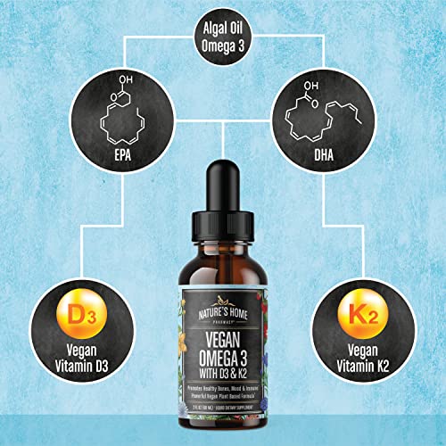 All Vegan Omega 3, Vitamin D3 and K2, Get More 3 in One, EPA DHA Fatty Acids Fish Oil Alternative Burpless Great Tasting Orange Flavor, Plant Based, Sustainable, Supports Brain, Heart Health, 60 Days