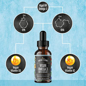 All Vegan Omega 3, Vitamin D3 and K2, Get More 3 in One, EPA DHA Fatty Acids Fish Oil Alternative Burpless Great Tasting Orange Flavor, Plant Based, Sustainable, Supports Brain, Heart Health, 60 Days