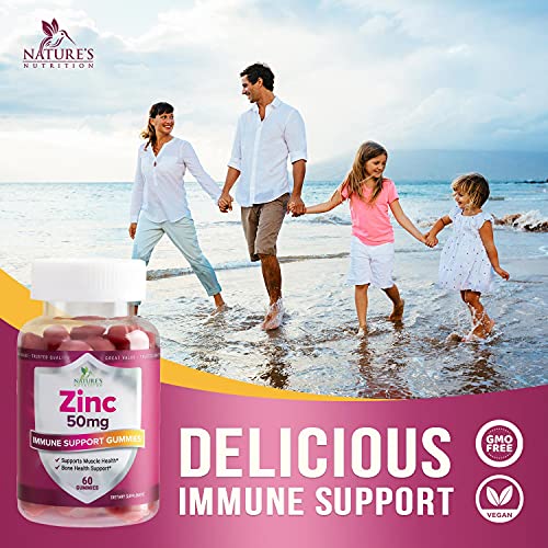 Zinc Gummies for Kids and Adults 50mg Extra Strength Immune Support - Vegan and Non-GMO - Great Tasting Natural Flavored Gummy Supplement - Best Zinc Vitamin for Men, Women and Children - 60 Gummies