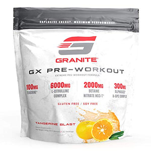 Granite® GX Pre-Workout Supplement (Tangerine) Advanced Formula for Pump, Focus, Energy, Performance | Citrulline, Taurine, Lions Mane, Tyrosine, Teacrine, Betaine, Carnosyn, Creatine | Vegan, USA