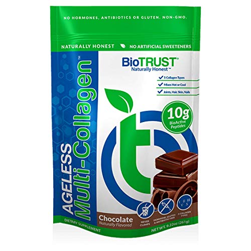 BioTrust Ageless Multi Collagen Protein a 5-in-1 Collagen Powder, 5 Collagen Types, Hydrolyzed Collagen Peptides, Grass-Fed Beef, Sustainable Fish, Chicken and Eggshell Membrane (Chocolate)