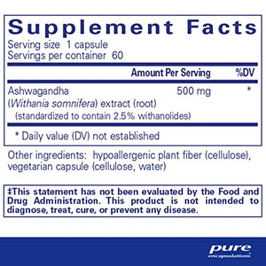 Pure Encapsulations Ashwagandha | Supplement for Thyroid Support, Joints, Adaptogens, Focus, and Memory* | 60 Capsules