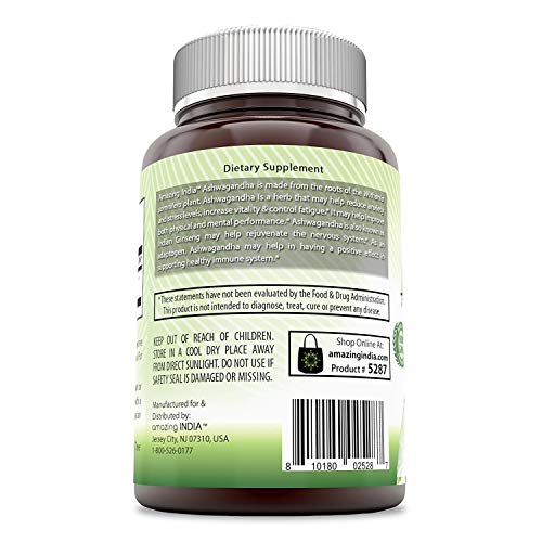 Amazing India Ashwagandha (Made with Organic Ashwagandha) 500 Mg 120 Veggie Capsules (Non-GMO) * Promotes Healthy Immunity Supports Stress Management and Promotes Vitality *