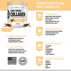 Honey Badger Collagen Peptides Powder | Keto Vanilla Chai Grass Fed Hydrolyzed Collagen Protein Coffee Creamer | Gluten Free, Natural, Non-GMO, Paleo | Skin, Hair, Nail, and Joint Health, 30 Servings
