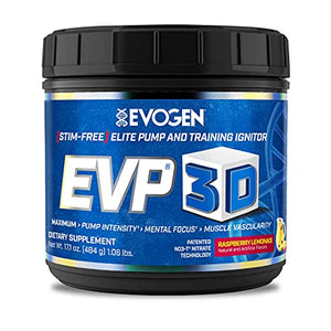 Evogen EVP 3D | Xtreme Stimulant Free Pre-Workout Pump Ignitor, Arginine Nitrate, Citrulline, Beta-Alanine, Lions Mane | Raspberry Lemonade