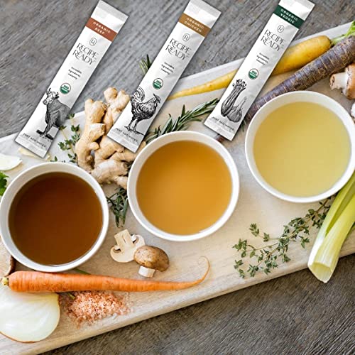 Recipe Ready Instant Organic Beef Bone Broth Packets, 10ct. Solar Energy Produced Single Serve Beef Broth & Bone Broth Soup - 100% Natural Organic Bone Broth Protein Powder, Bone Broth Collagen