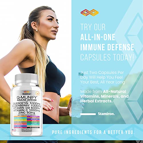 Quercetin Zinc Vitamin C Bromelain Supplement Immune Support Defense w Vit D3 5000IU Elderberry 1000mg Artemisinin Sea Moss Turmeric Ginger Probiotics Echinacea Garlic Nettle Reishi L Lysine -USA 60ct
