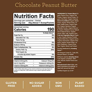 Amazing Grass Protein Superfood: Vegan Protein Powder, All-in-One Nutrition Shake, with Beet Root Powder, Peanut Butter, 10 Single Serve Packets