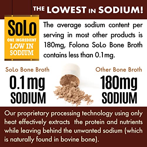 Solo Bone Broth Protein Powder, Low Sodium, Pure Hydrolyzed Collagen, For Healthy Skin, Nails, Hair, Joints & Digestion, Grass Fed, Non-GMO, Gluten Free, Paleo & Keto Friendly, 20g Protein Per Serving