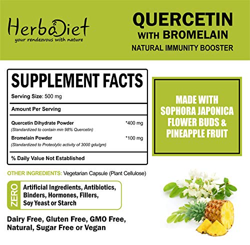 Quercetin with Bromelain 500mg | Immune System Support Heart Health Anti-oxidant Joint Support Supplement | Non-GMO, Vegan, Gluten Free Powder (500 Gram)