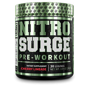 NITROSURGE Pre Workout Supplement - Endless Energy, Instant Strength Gains, Clear Focus, Intense Pumps - Nitric Oxide Booster & Powerful Preworkout Energy Powder - 30 Servings, Cherry Limeade