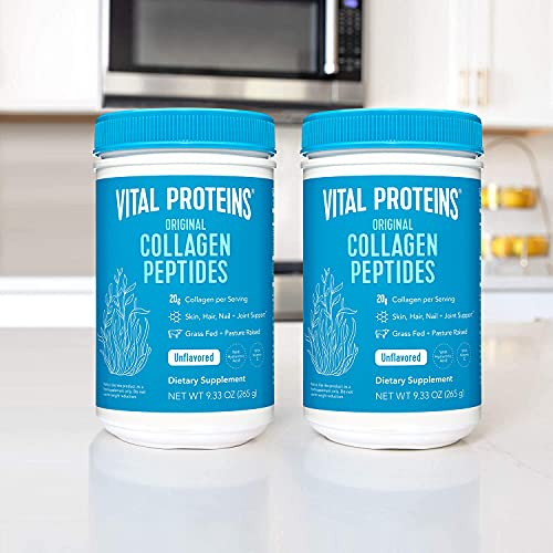 Vital Proteins Collagen Peptides Powder Supplement, Shrink-Wrapped 9.33oz Bundle, Hydrolyzed Collagen - Non-GMO - Dairy&Gluten Free - 20g per Serving - Unflavored 9.33oz Canister Pack of 2