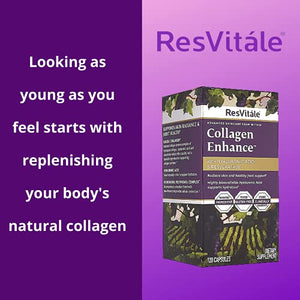ResVitale Collagen Enhance Anti Aging Skin Care Collagen Supplement - Hydrolyzed Collagen Peptides with Hyaluronic Acid and Resveratrol - Skin Food & Joint Support Collagen Capsules, 1000mg, 120 Caps