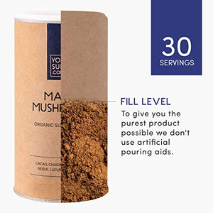 Your Super Magic Mushroom Superfood Powder - Brain Booster, Immune Support, Natural Energy - Organic Cacao, Chaga, Ashwagandha, Lucuma, Reishi Mushroom Powder - Plant Based, Gluten Free - 30 Servings