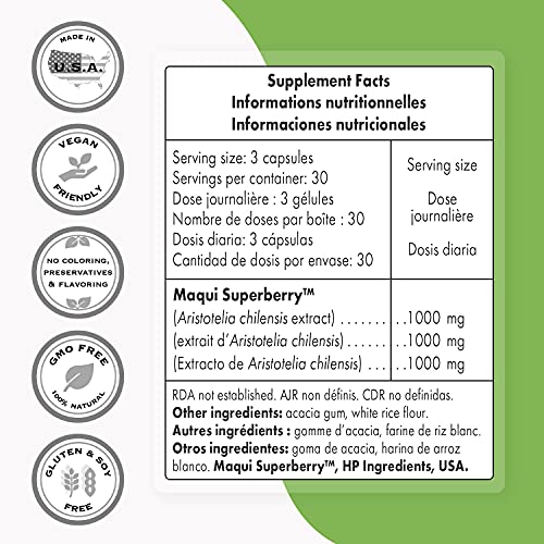 Supersmart - Wild Maqui Berry 1000 mg Per Day - Aristotelia Chilensis Extract - Powerful Antioxidant Supplement - Supports Immune System | Non-GMO & Gluten Free - 90 Vegetarian Capsules