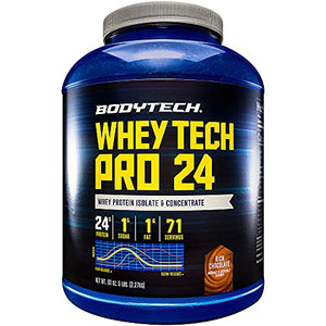 Whey Tech Pro 24 Protein Powder Protein Enzyme Blend with BCAAs to Fuel Muscle Growth Recovery, Ideal for PostWorkout Muscle Building Rich Chocolate (5 Pound) by BodyTech