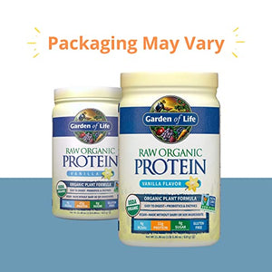 Garden of Life Raw Organic Protein Vanilla Powder, 20 Servings: Certified Vegan, Gluten Free, Organic, Non-GMO, Plant Based Sugar Free Protein Shake with Probiotics & Enzymes, 4g BCAAs, 22g Protein